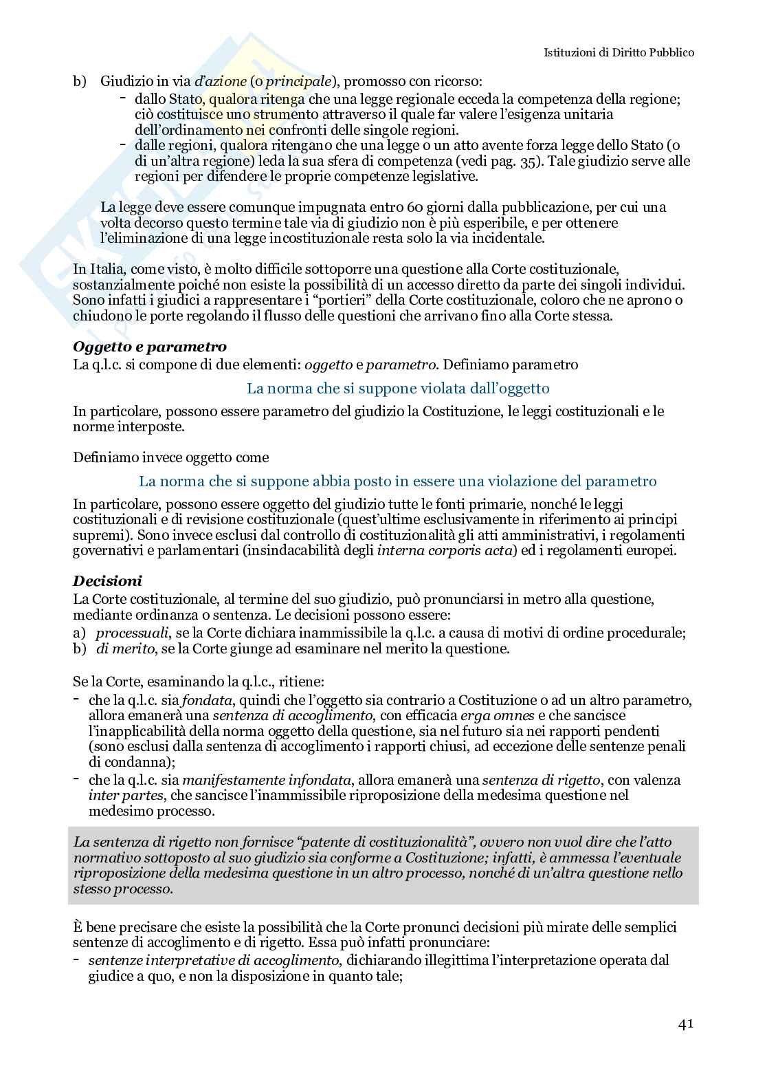 Riassunto esame Istituzioni di diritto pubblico, Prof. Albino Luca, libro consigliato Introduzione allo studio del diritto pubblico e delle sue fonti, Groppi Tania, Simoncini Andrea Pag. 41