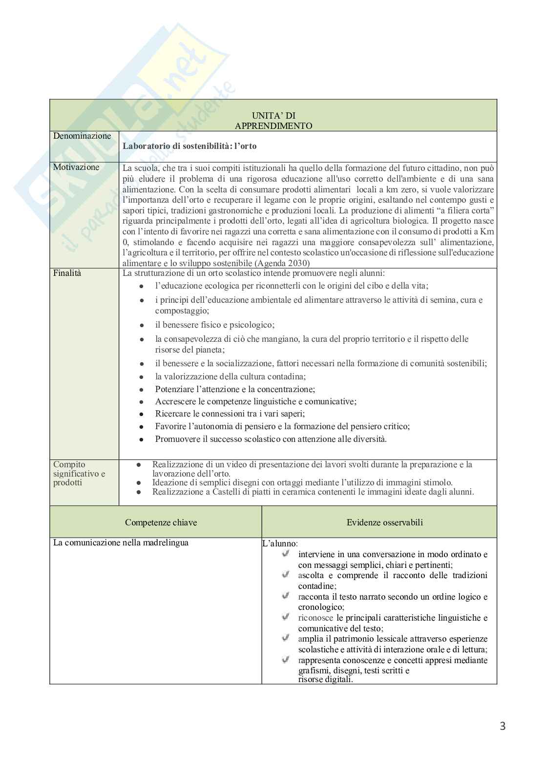 Esempio uda lezione simulata per la scuola primaria e concorsi pubblici titolo laboratorio di sostenibilità Pag. 2