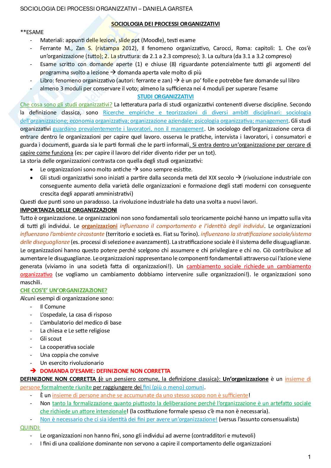 Sociologia dei processi organizzativi Pag. 1