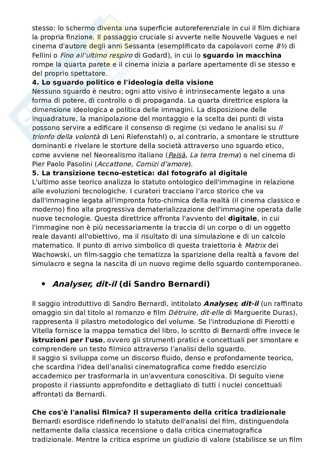 Riassunto esame Storia e teorie del cinema, Prof. Vitella Federico, libro consigliato Il cinema dello sguardo. Dai Lumière a Matrix, Pierotti, Vitella Pag. 2