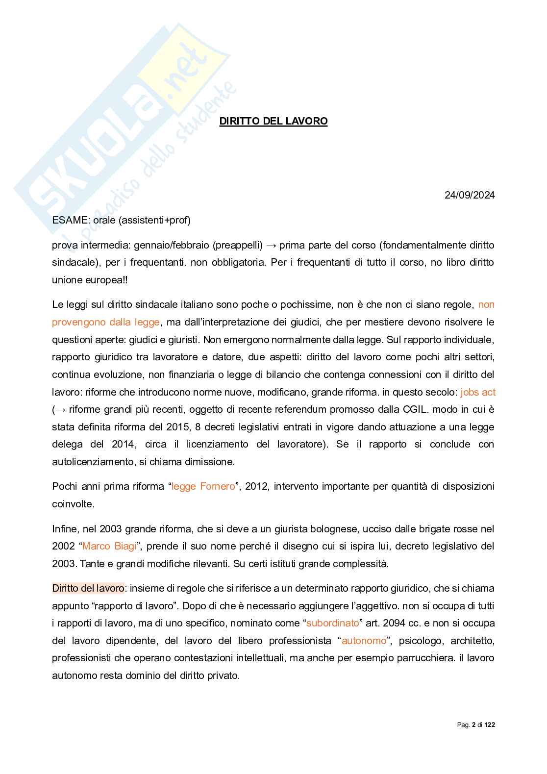 Riassunto esame Diritto sindacale, Prof. Lassandari Andrea, libro consigliato Il diritto sindacale, Carinci Pag. 2