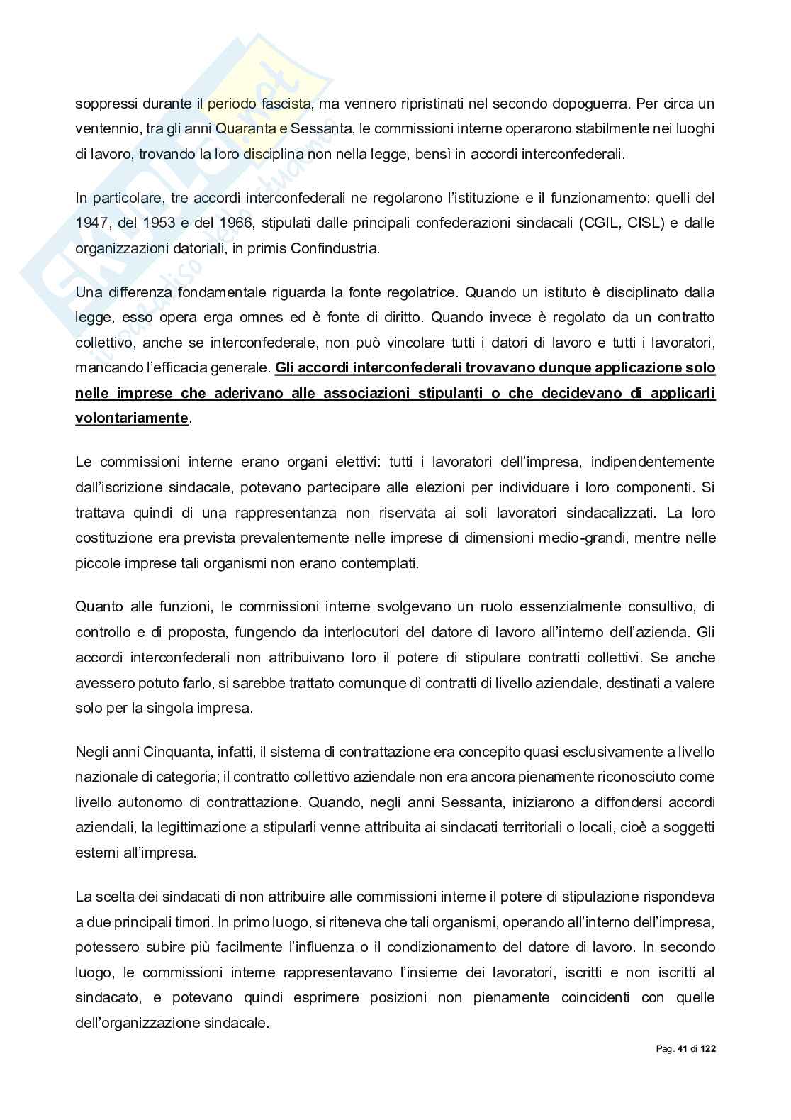 Riassunto esame Diritto sindacale, Prof. Lassandari Andrea, libro consigliato Il diritto sindacale, Carinci Pag. 41