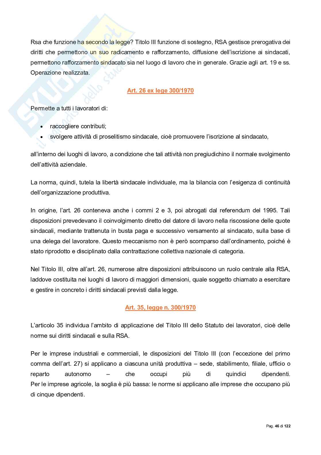 Riassunto esame Diritto sindacale, Prof. Lassandari Andrea, libro consigliato Il diritto sindacale, Carinci Pag. 46