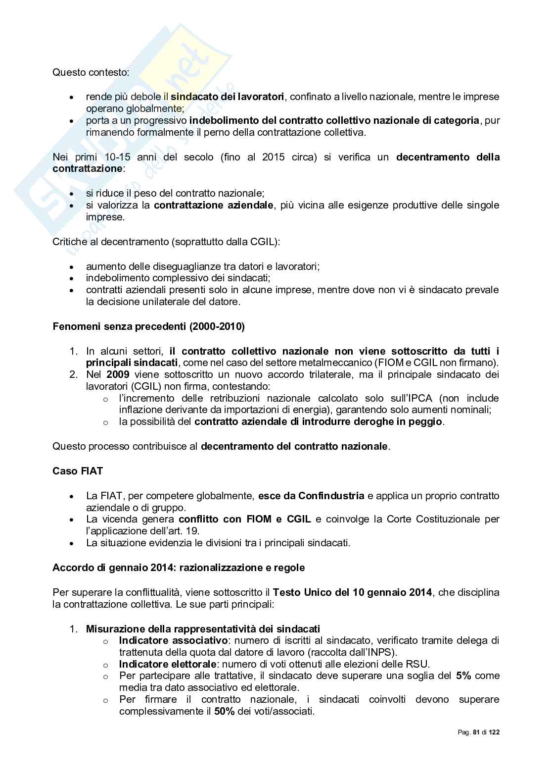 Riassunto esame Diritto sindacale, Prof. Lassandari Andrea, libro consigliato Il diritto sindacale, Carinci Pag. 81
