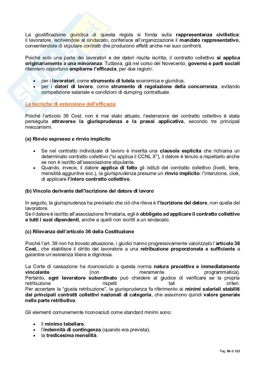 Riassunto esame Diritto sindacale, Prof. Lassandari Andrea, libro consigliato Il diritto sindacale, Carinci Pag. 86