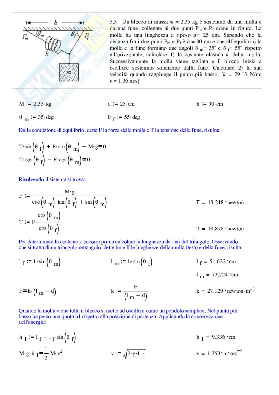 Esercizi di Fisica generale sulla meccanica Pag. 1