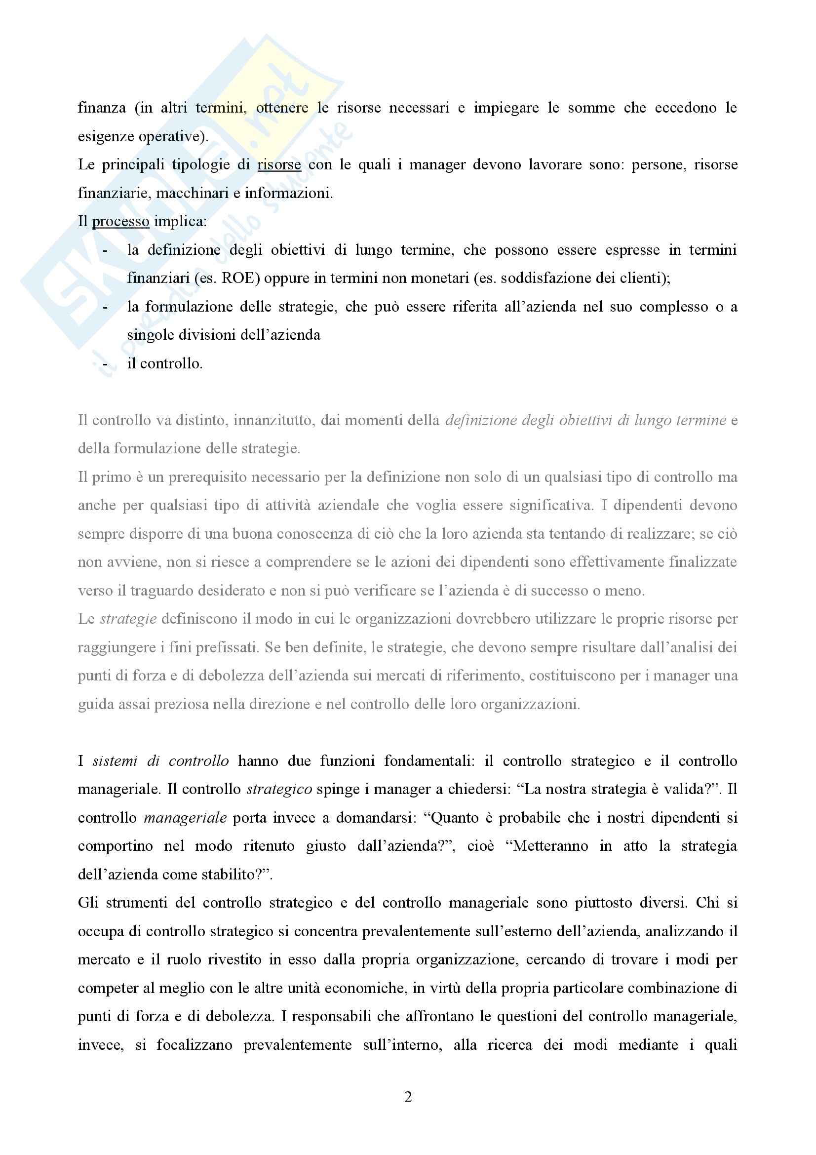 Riassunto esame Economia Aziendale, prof. Miraglia, libro consigliato Sistemi per il Controllo Direzionale Pag. 2