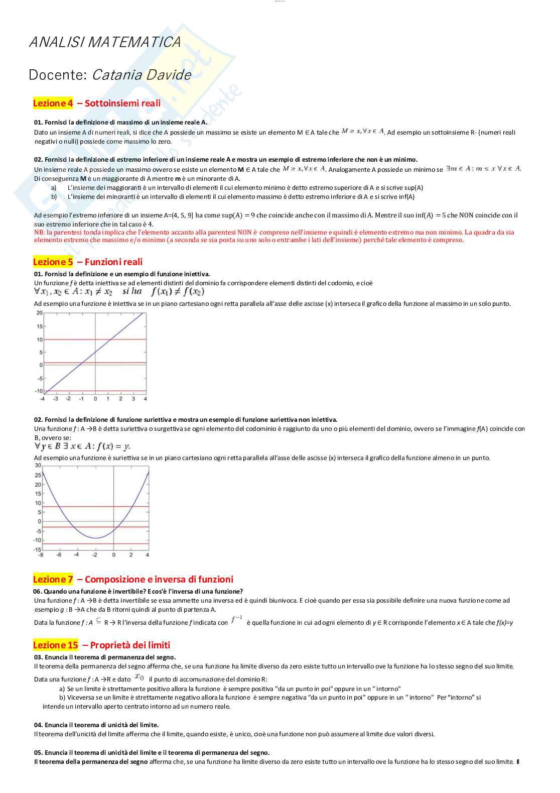 Paniere con risposte aperte - Analisi matematica (2023/2024) Pag. 1