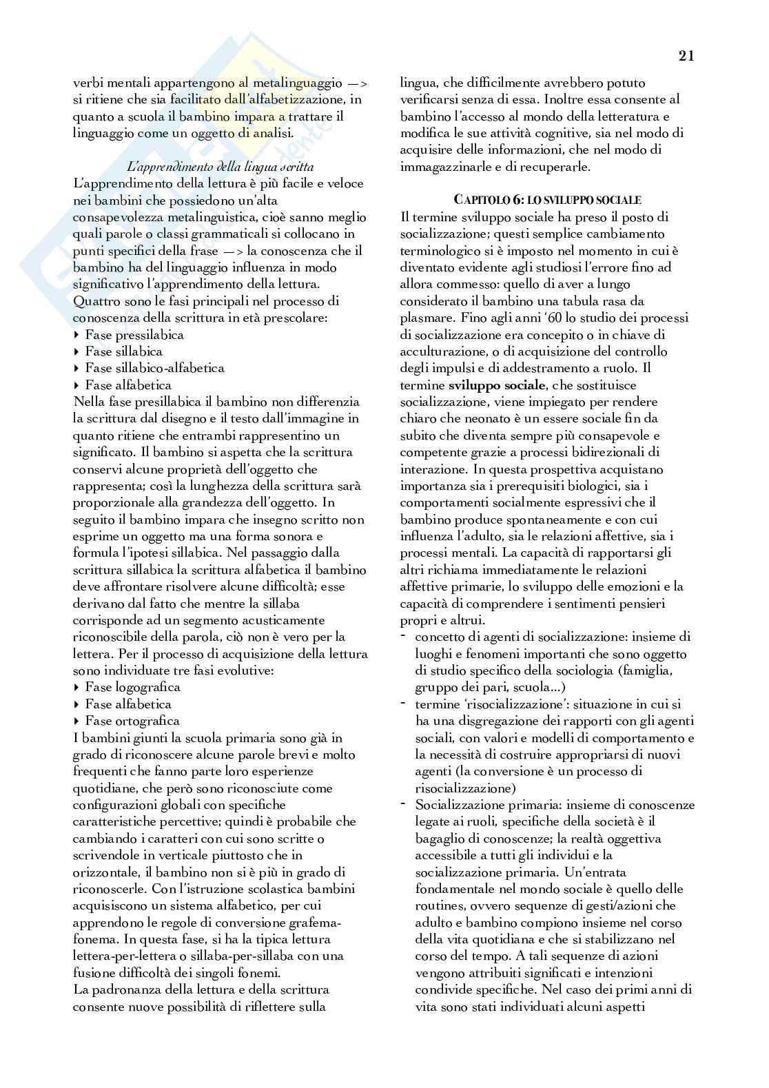 Riassunto esame Psicologia dello sviluppo, Prof. Capobianco Micaela, libro consigliato Psicologia dello sviluppo, Camaioni Pag. 21