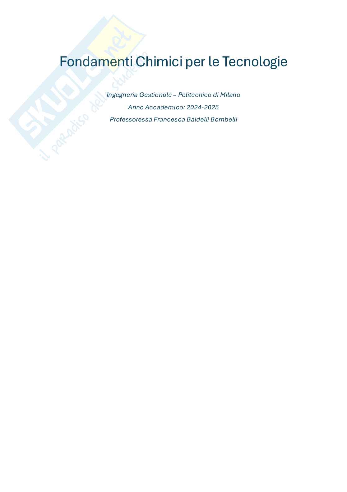 Appunti di Fondamenti chimici per le tecnologie Pag. 1