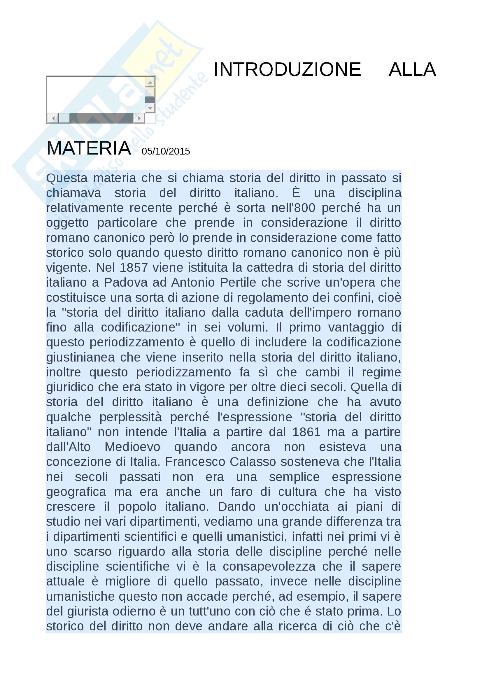 Storia del diritto I Pag. 1