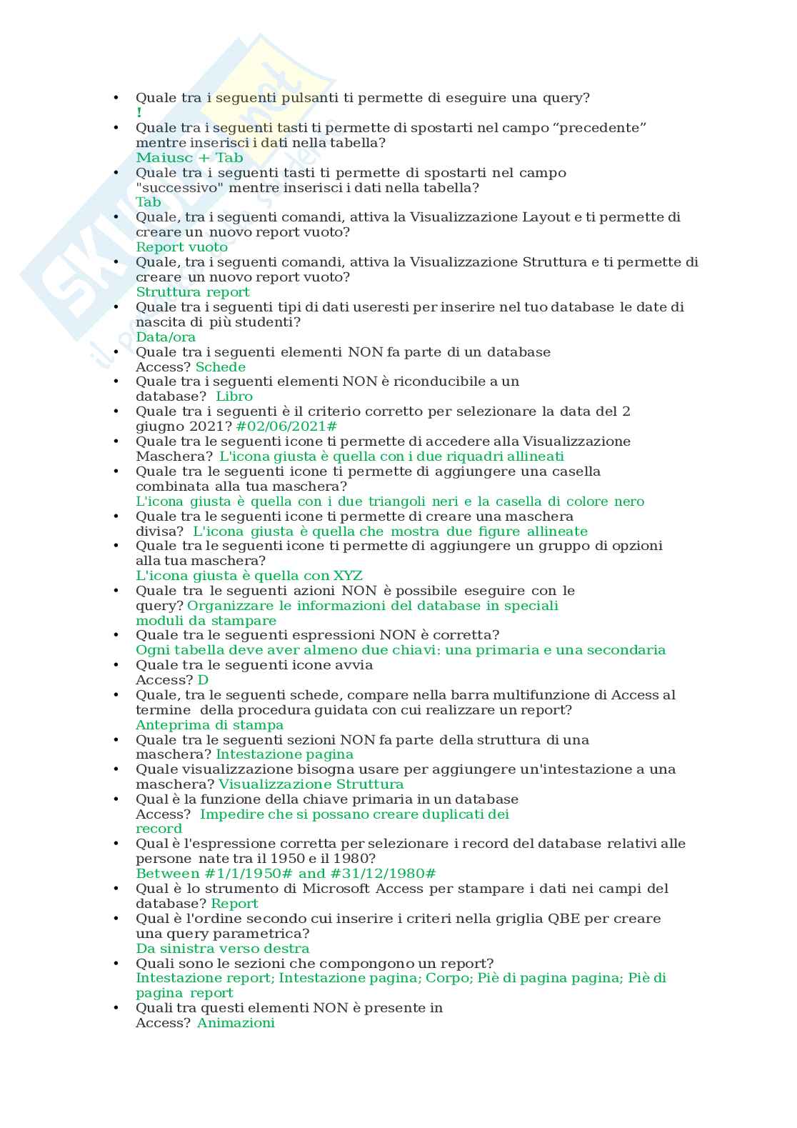 Domande Eipass 7 moduli - modulo 4: concetti chiave su Access Pag. 6