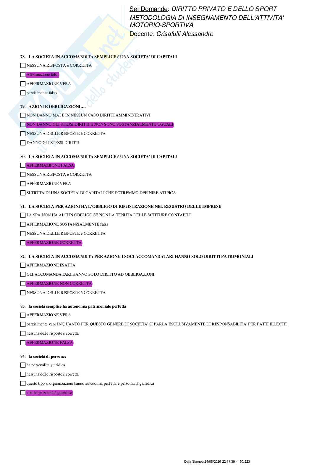 Paniere nuovo di Diritto privato e dello sport  Pag. 71
