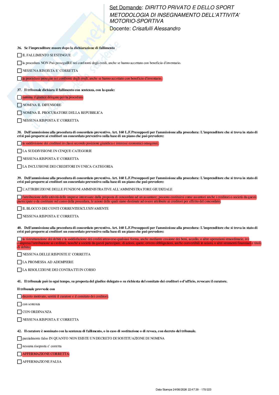 Paniere nuovo di Diritto privato e dello sport  Pag. 91
