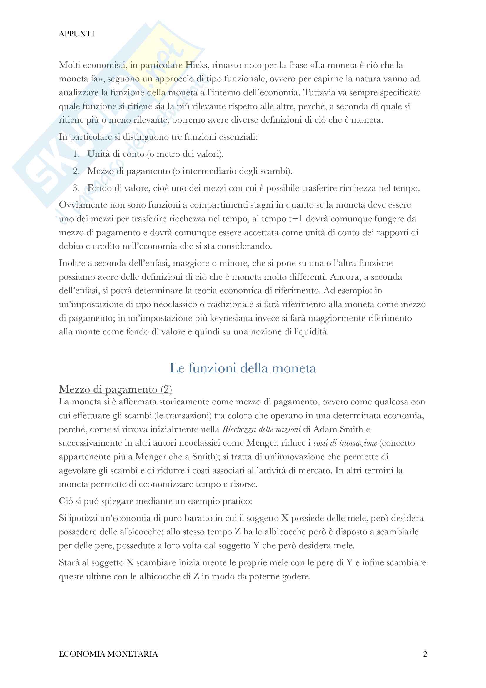 Nozione di moneta - Economia Monetaria Pag. 2
