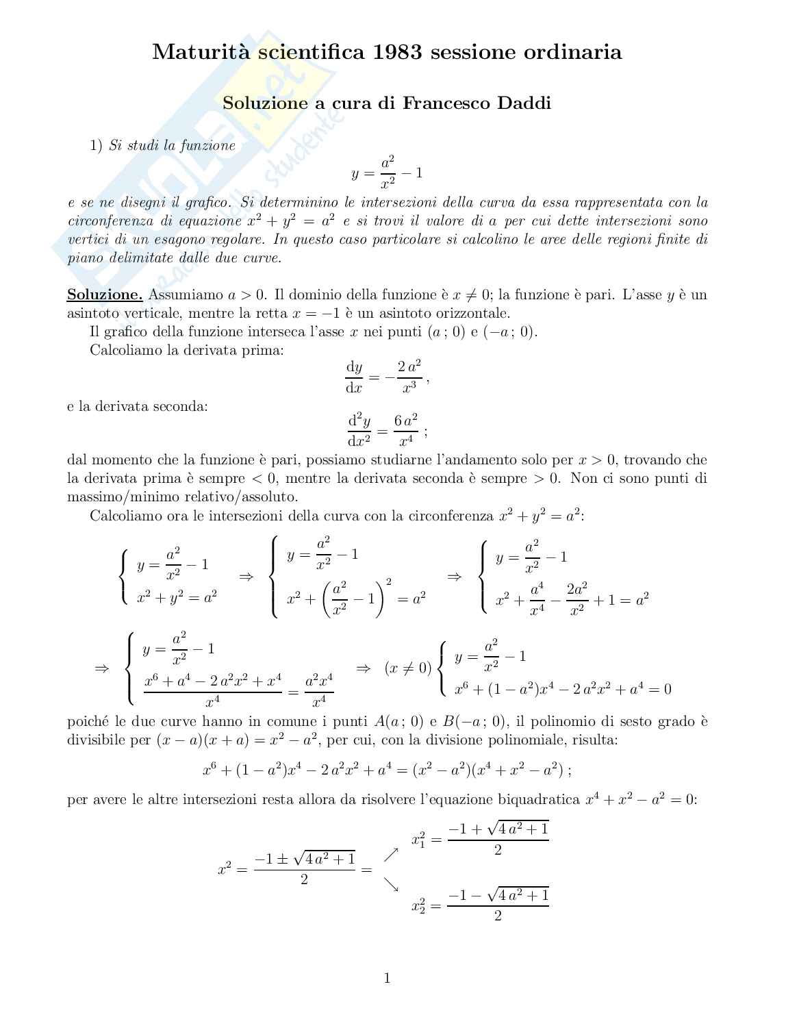 1983 - Maturità  scientifica sessione ordinaria Pag. 1