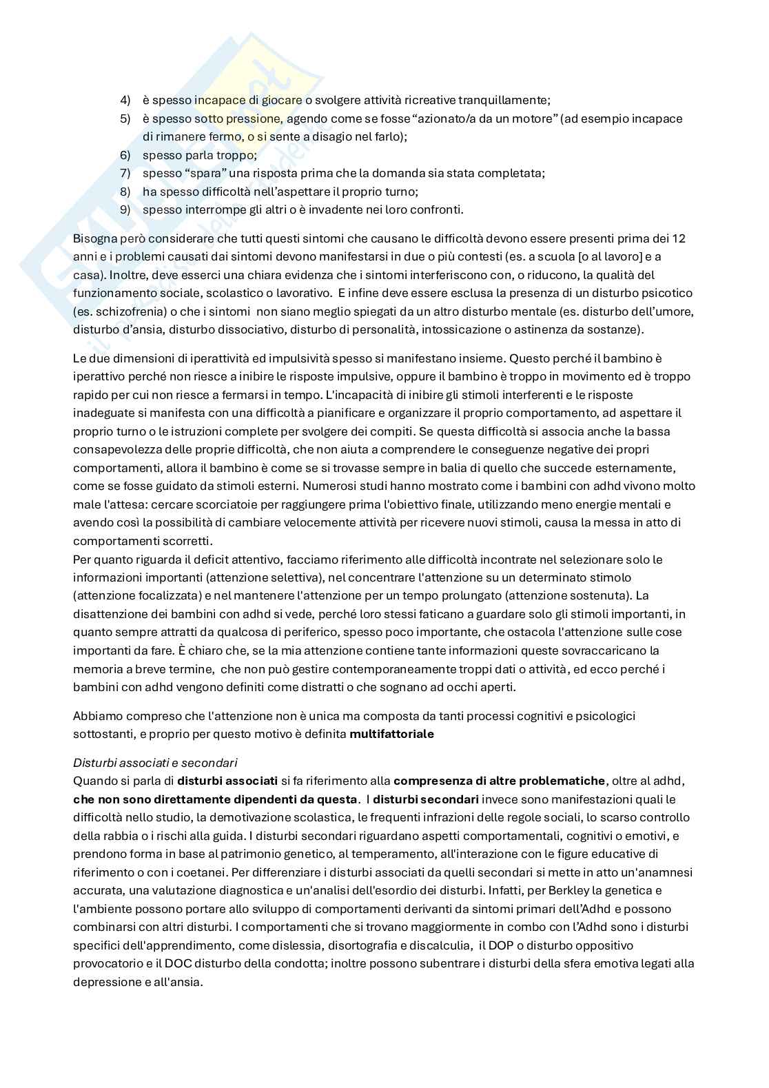 Riassunto esame Psicologia dello sviluppo, Prof. Re Anna Maria, libro consigliato Disattenti e iperattivi, Marzocchi Pag. 2