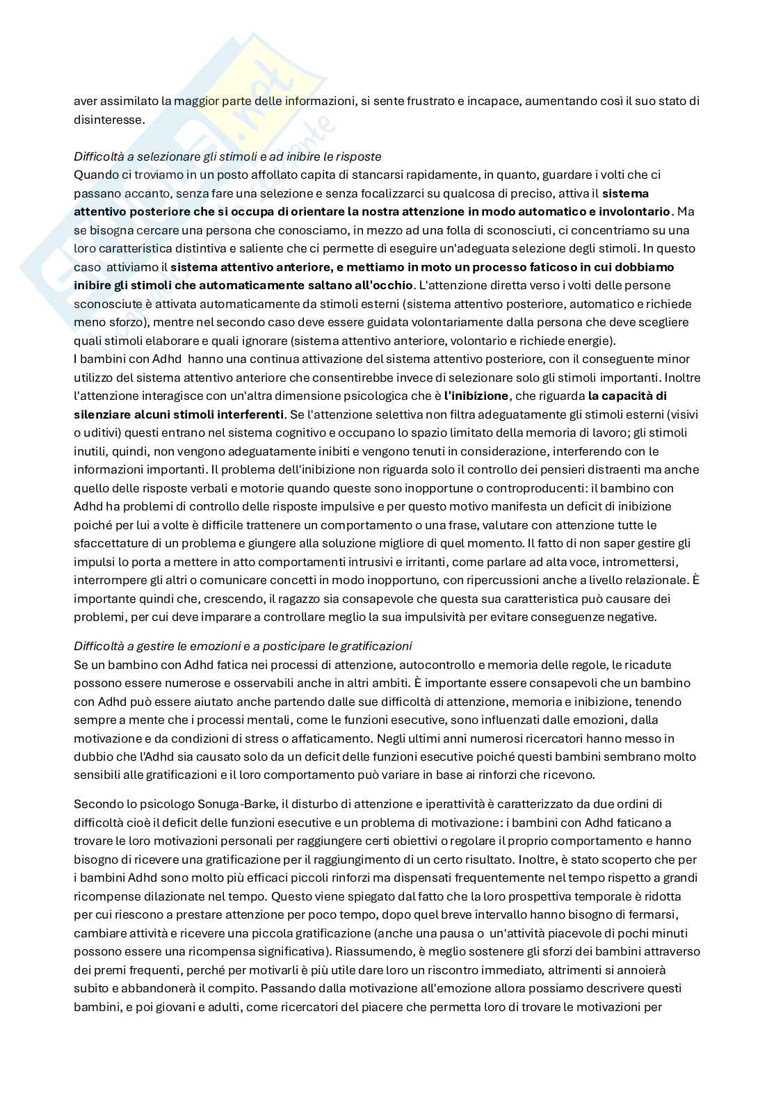 Riassunto esame Psicologia dello sviluppo, Prof. Re Anna Maria, libro consigliato Disattenti e iperattivi, Marzocchi Pag. 6