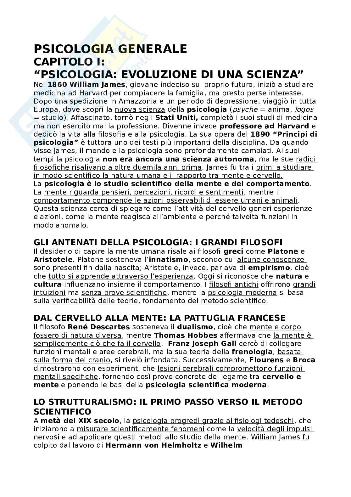 Riassunto esame Psicologia generale, Prof. Angelelli Paola, libro consigliato Psicologia generale, Schacter, Gilbert, Nock Pag. 1