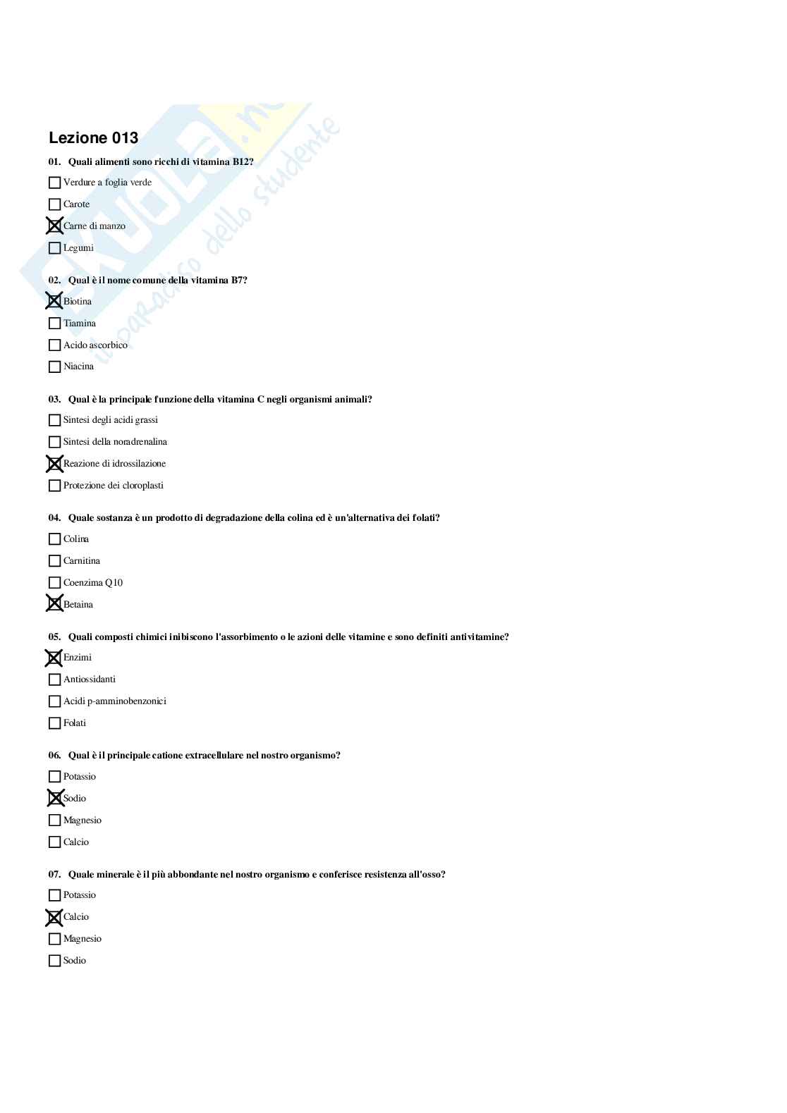 Paniere di Fisiologia degli organi e della nutrizione con domande multiple e aperte Pag. 26
