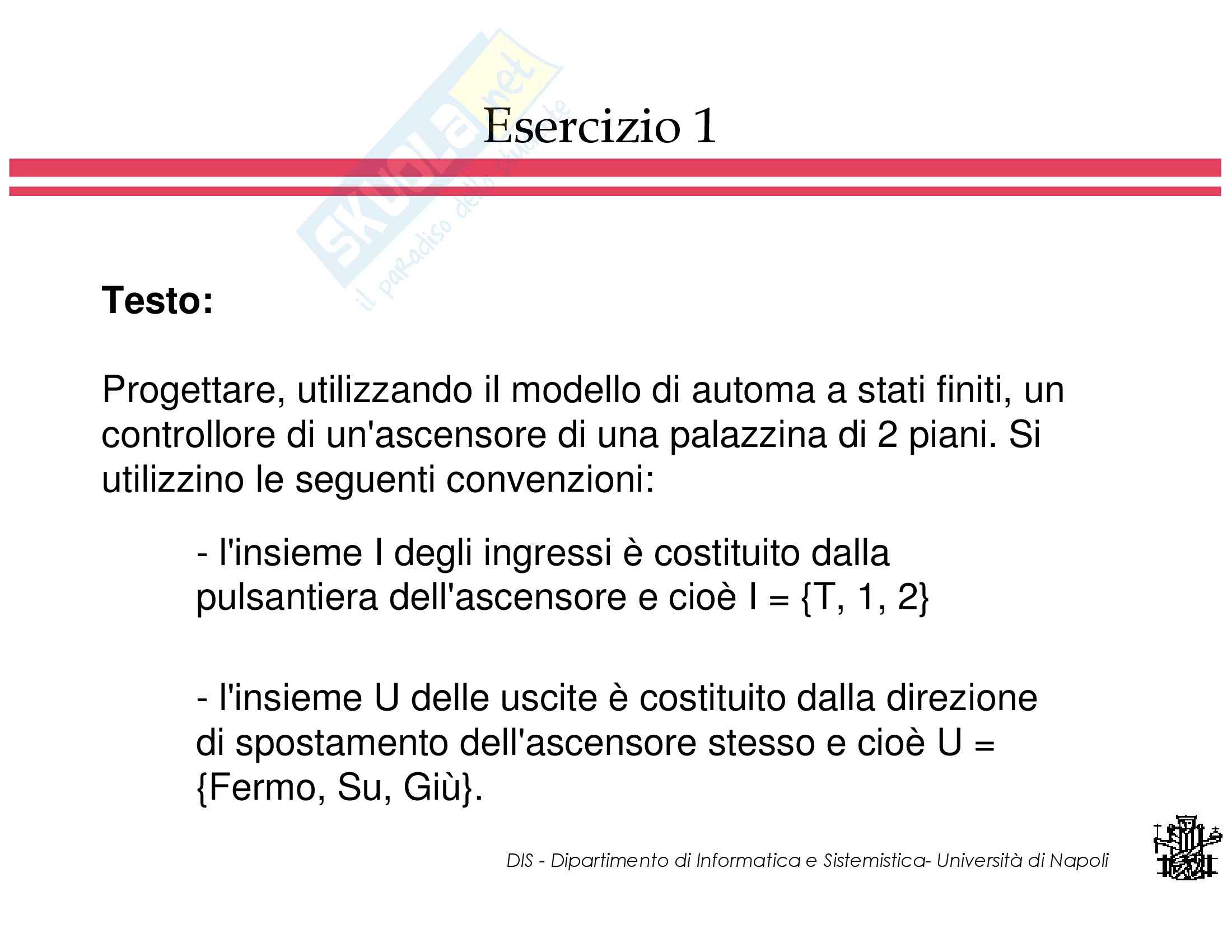 Calcolatori elettronici I - Esercizi sugli Automi Pag. 2