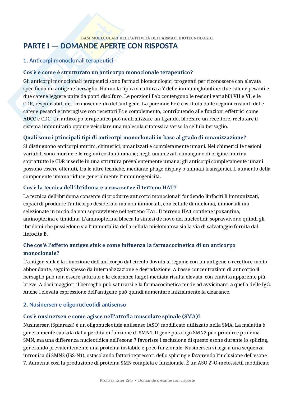 Basi molecolari dell'attività dei farmaci biotecnologici - Domande d'esame con risposte   Pag. 2