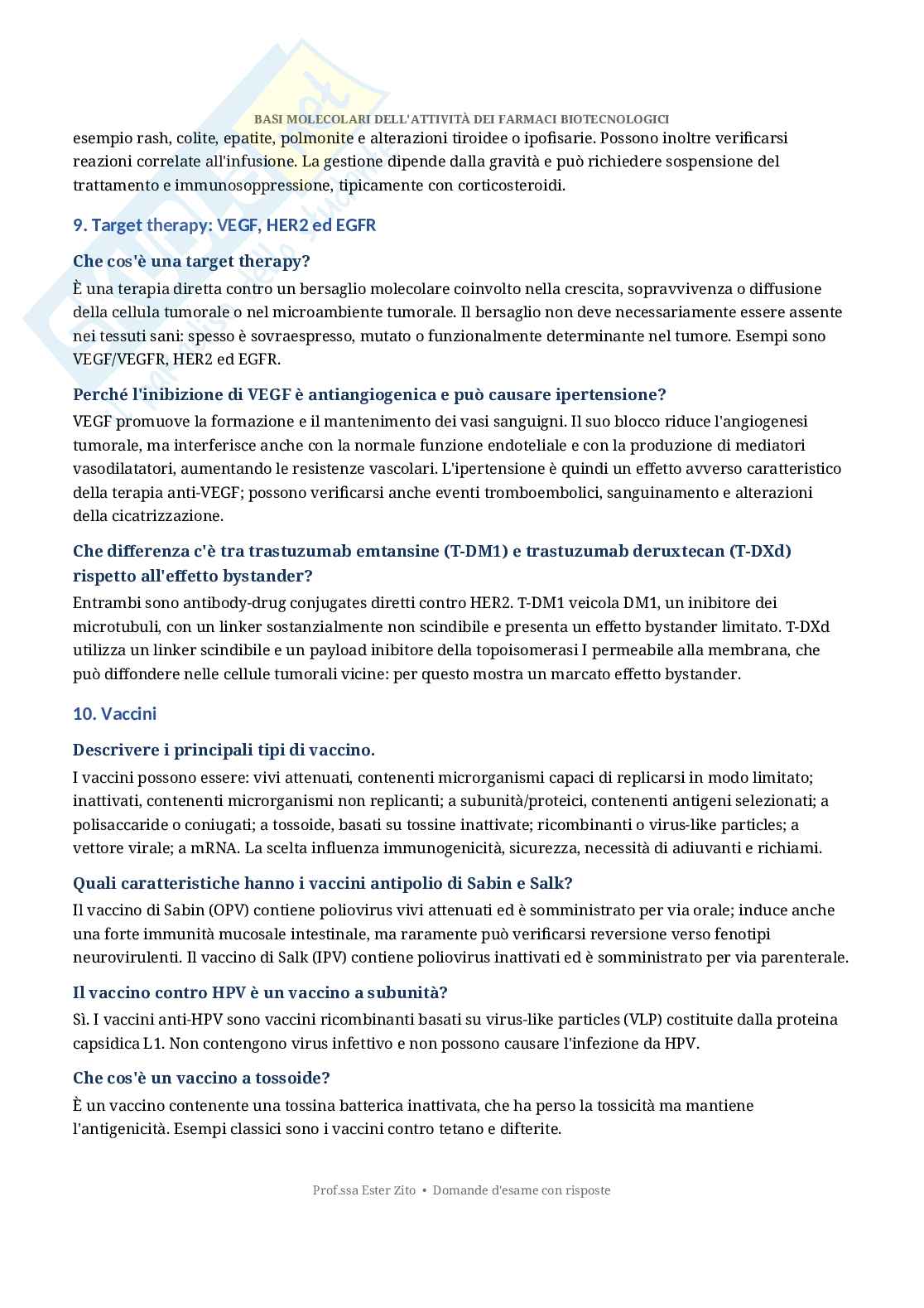 Basi molecolari dell'attività dei farmaci biotecnologici - Domande d'esame con risposte   Pag. 6