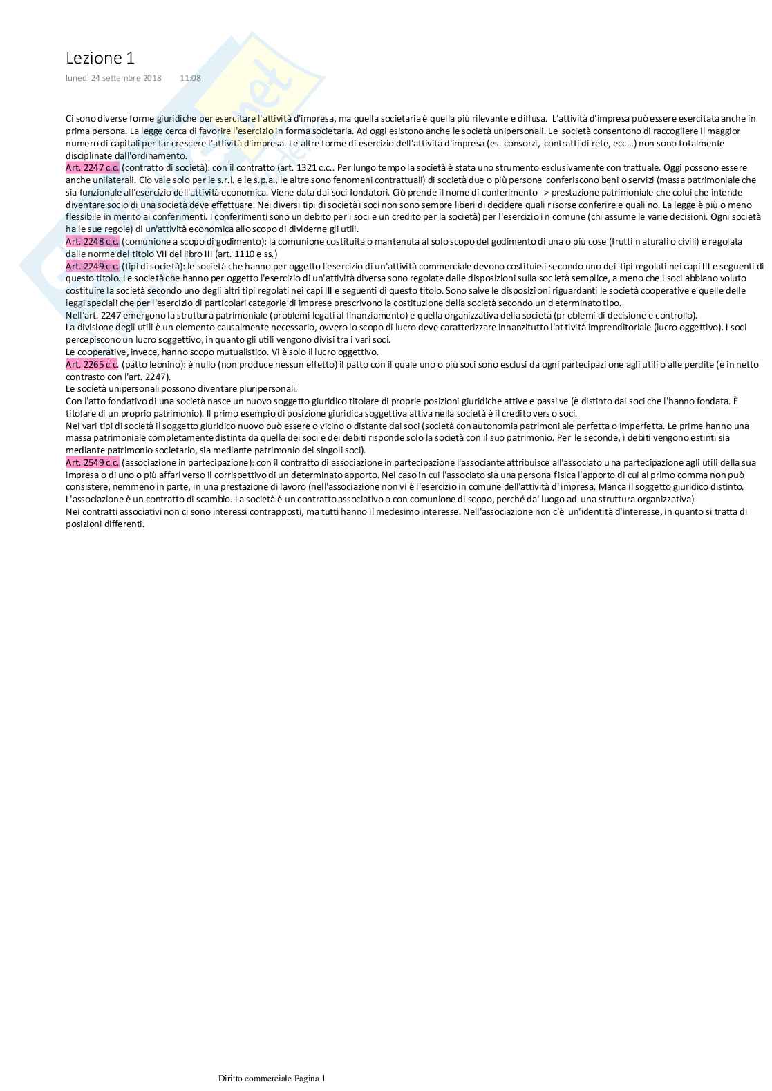 Diritto commerciale Pag. 1