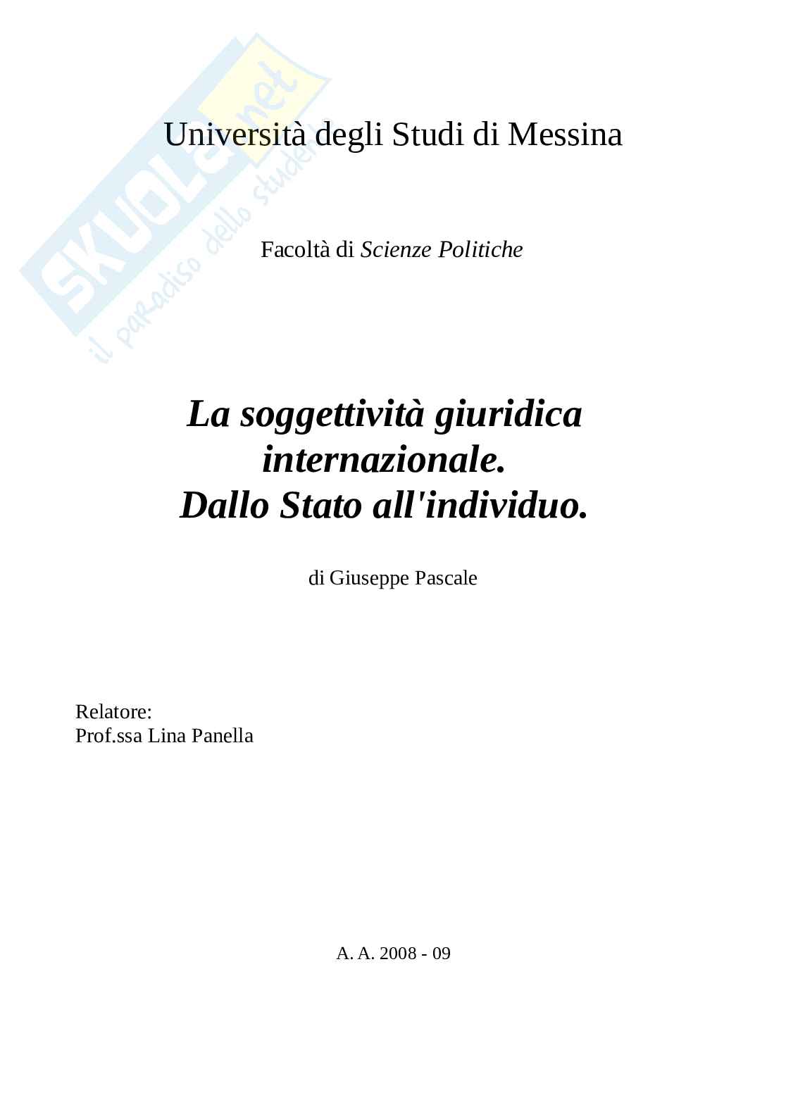 La soggettività giuridica internazionale. Dallo Stato all'individuo Pag. 1