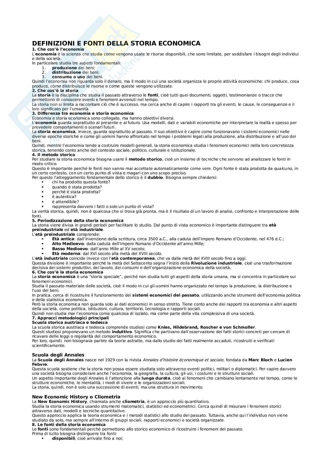 Storia economica - Appunti riscritti Pag. 1