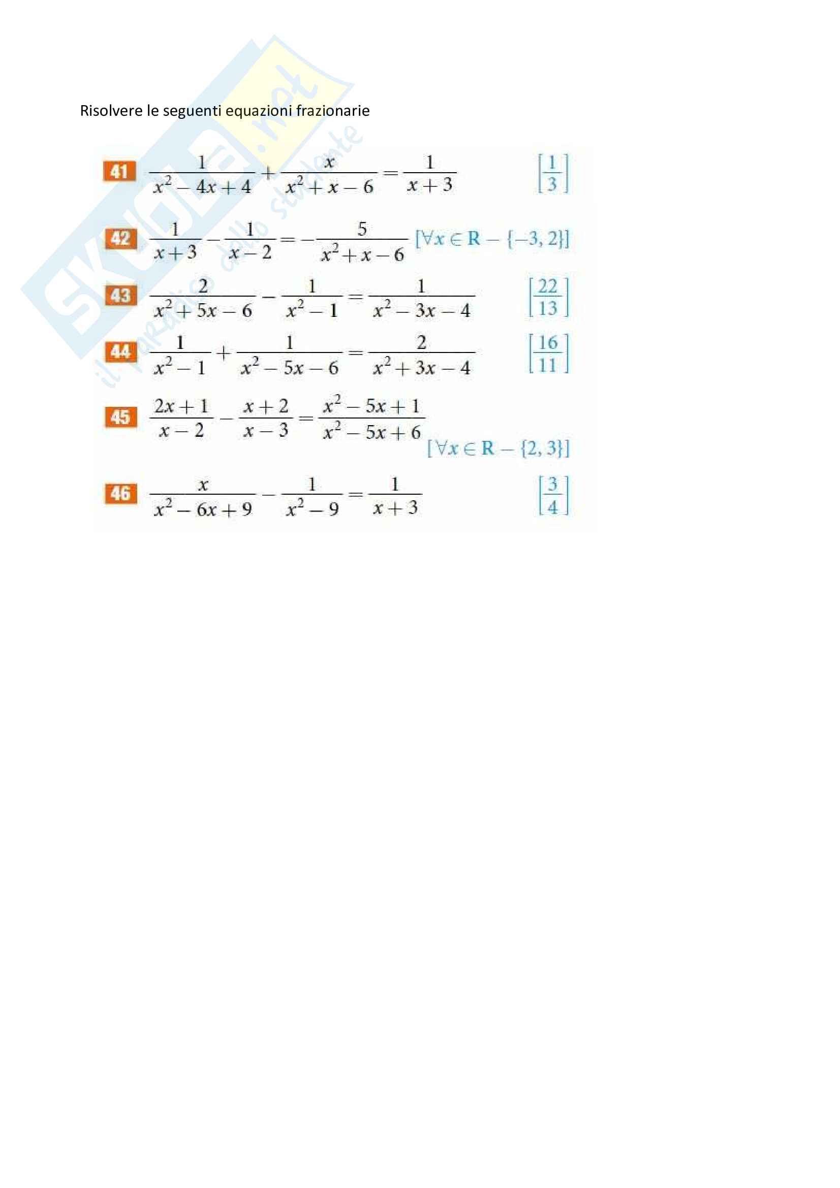 Equazioni frazionarie di primo grado - esercitazione 5 Pag. 2