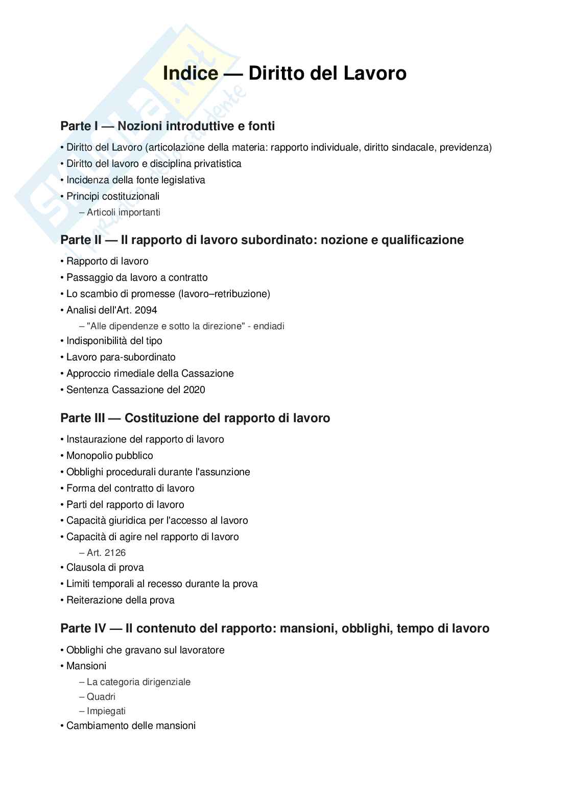 Diritto del Lavoro - Appunti completi Pag. 1