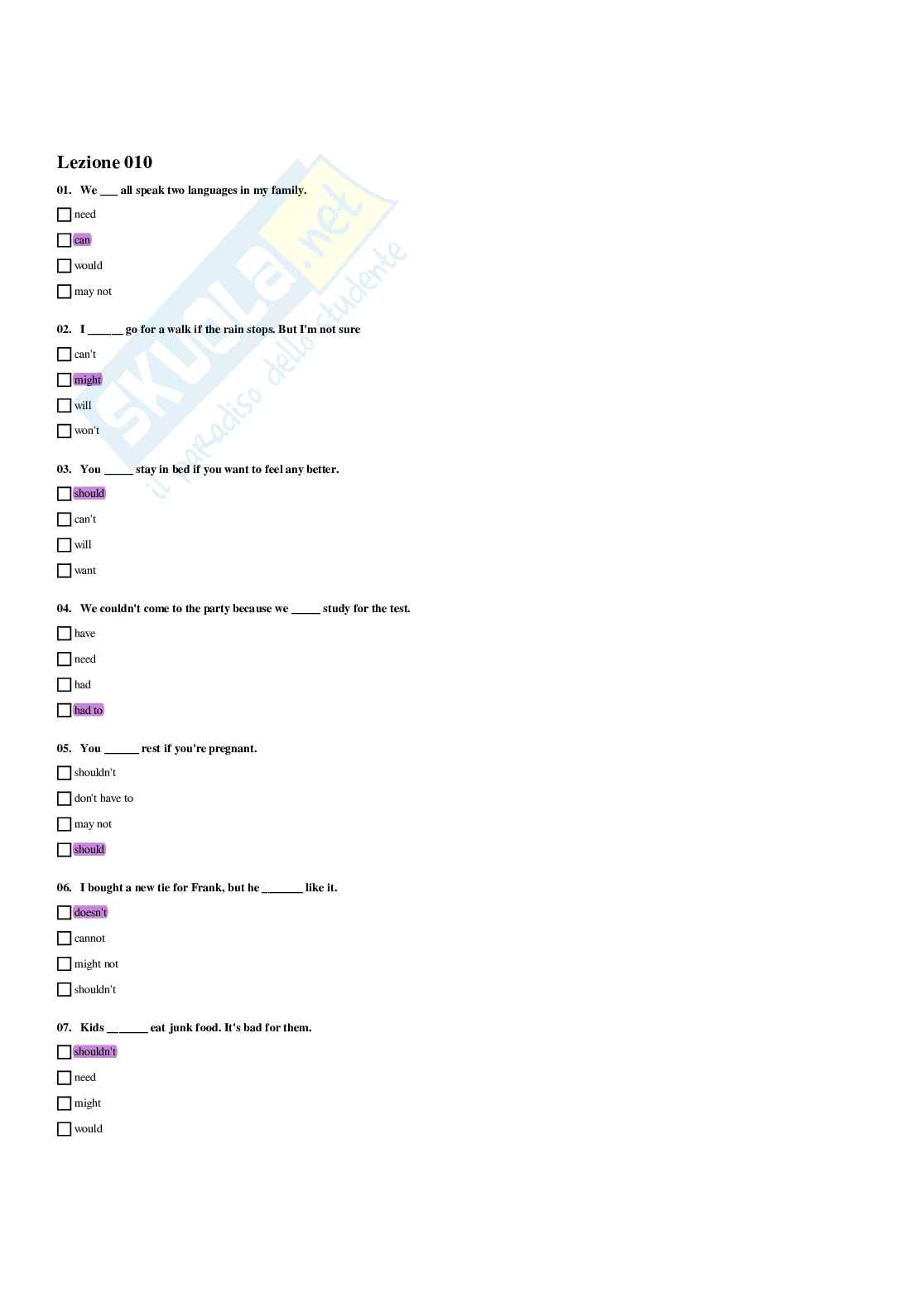 Paniere Inglese - Risposte multiple - aggiornato (2026) Pag. 16