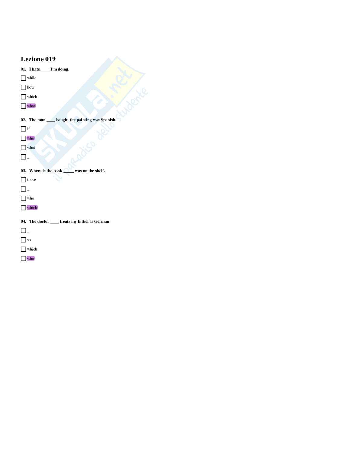 Paniere Inglese - Risposte multiple - aggiornato (2026) Pag. 26