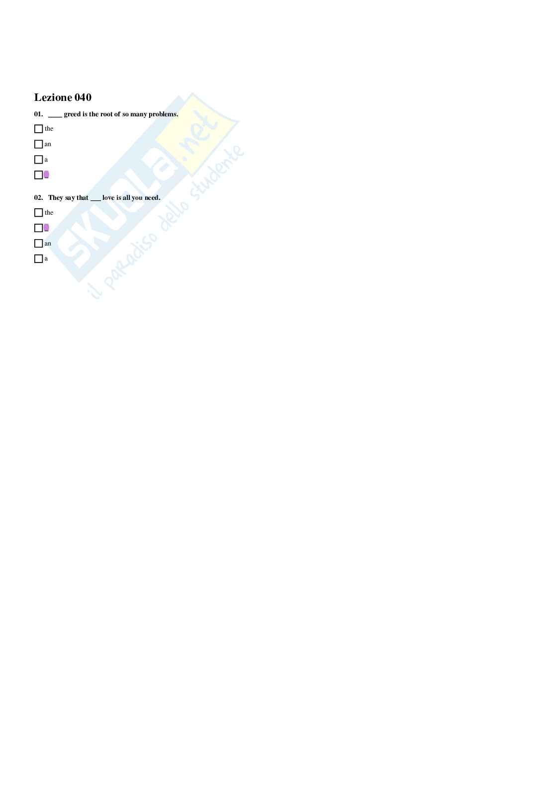 Paniere Inglese - Risposte multiple - aggiornato (2026) Pag. 41