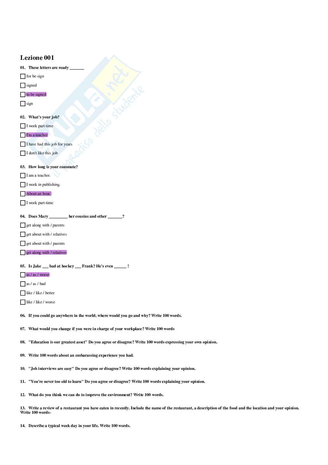 Paniere Inglese - Risposte multiple - aggiornato (2026) Pag. 6