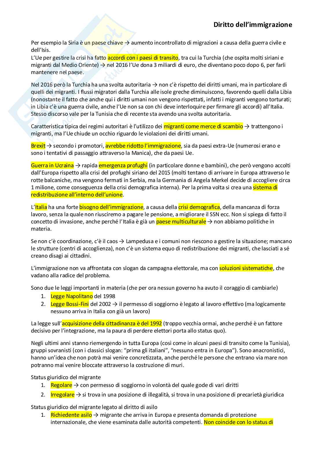 Diritto dell’immigrazione Pag. 2