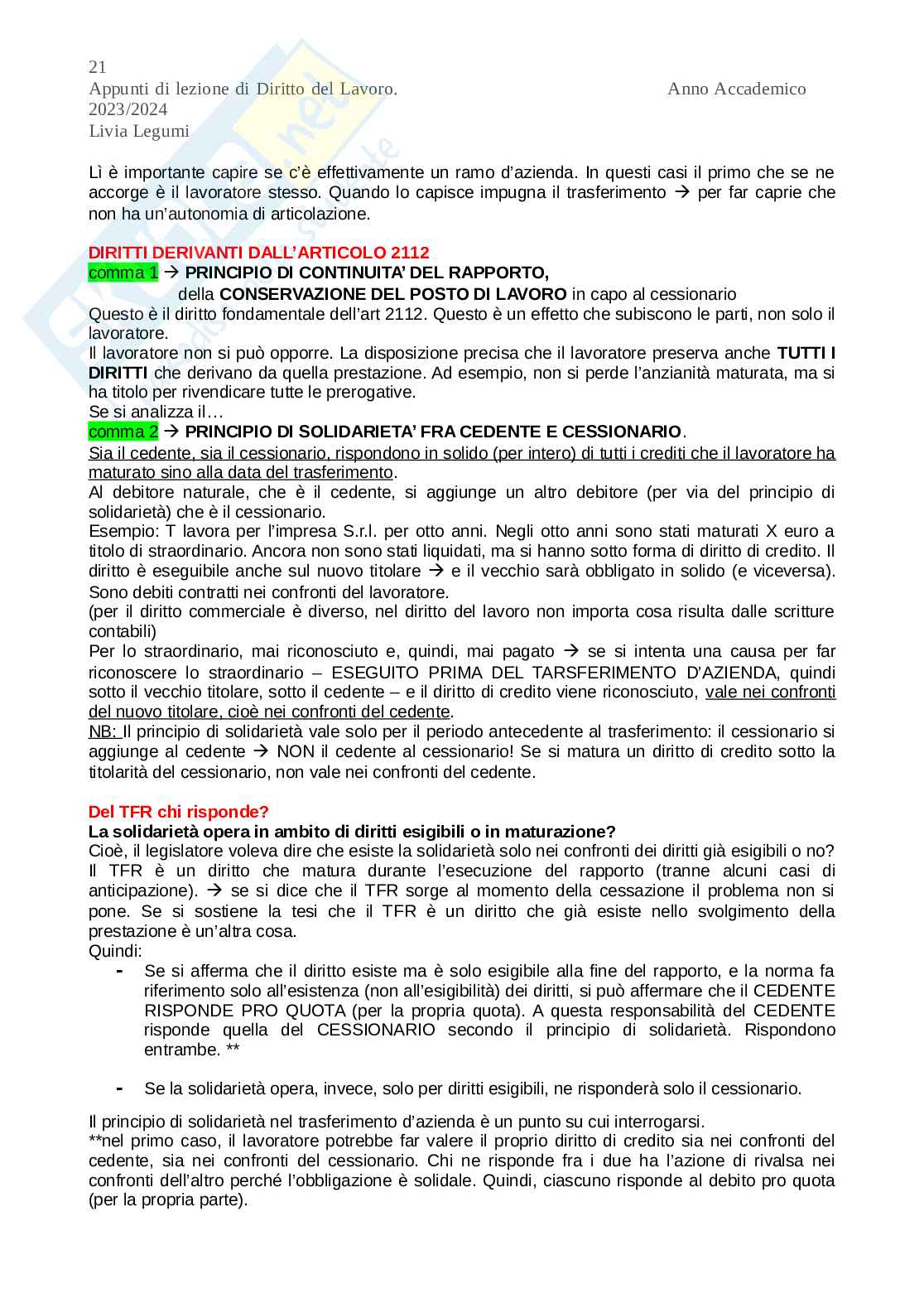 Appunti di lezione di Diritto del lavoro Pag. 21