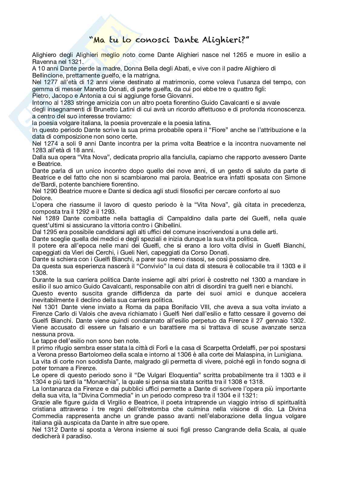"Ma tu lo conosci a Dante Alighieri?" - La vita di Dante Pag. 1