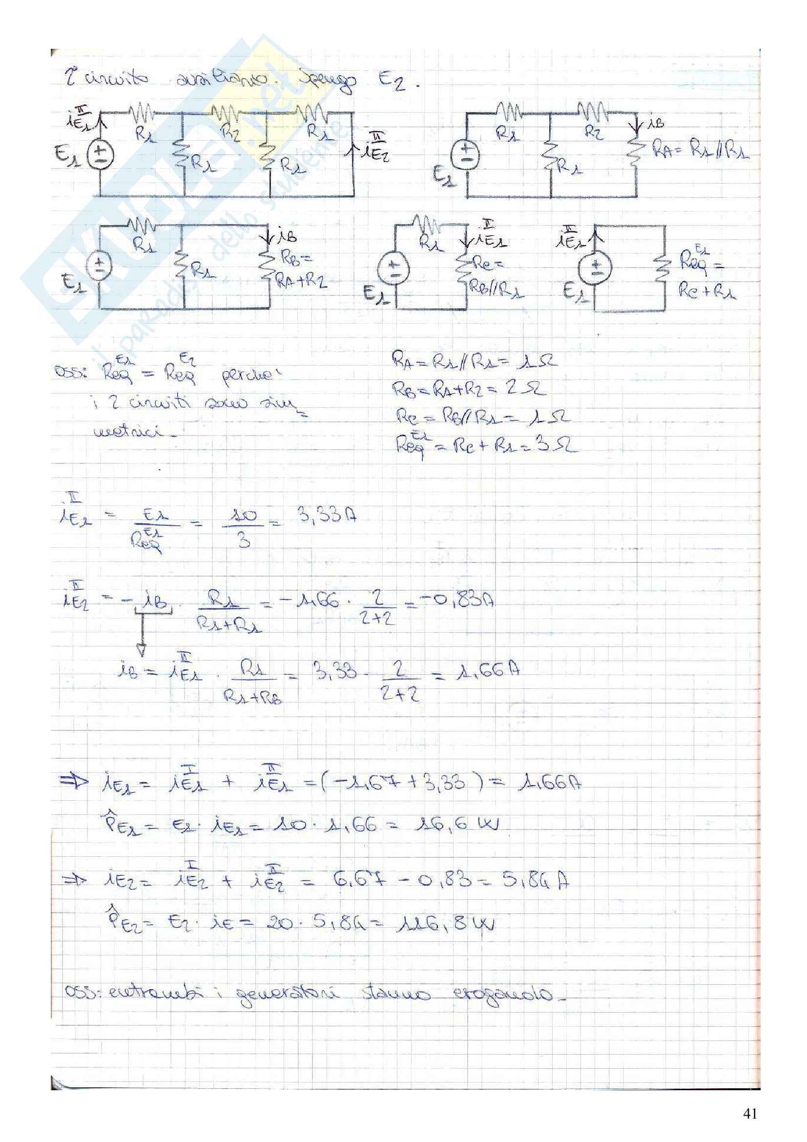 Esercizi svolti di elettrotecnica su reti elettriche in regime stazionario e sinusoidale Pag. 41