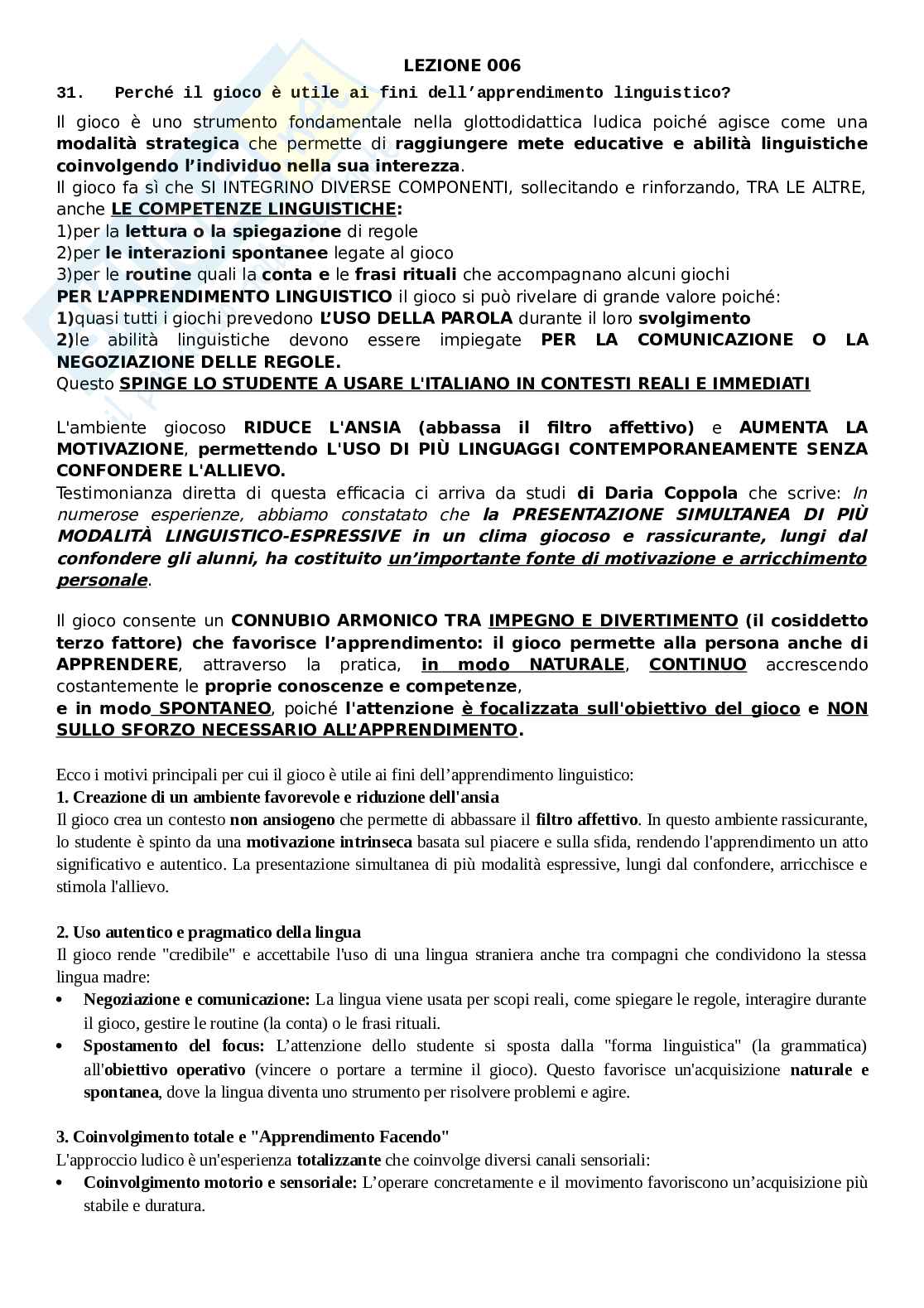 Lezione 6, domande aperte Didattica della lingua madre, seconda e straniera Pag. 1
