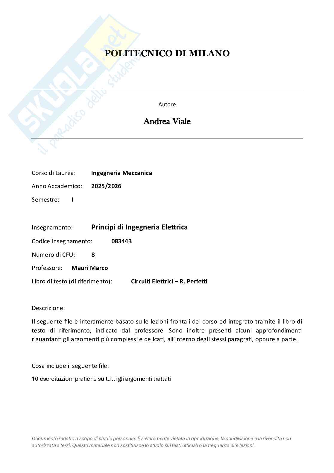 Esercizi svolti e prove d'esame di Principi di Ingegneria elettrica  Pag. 1