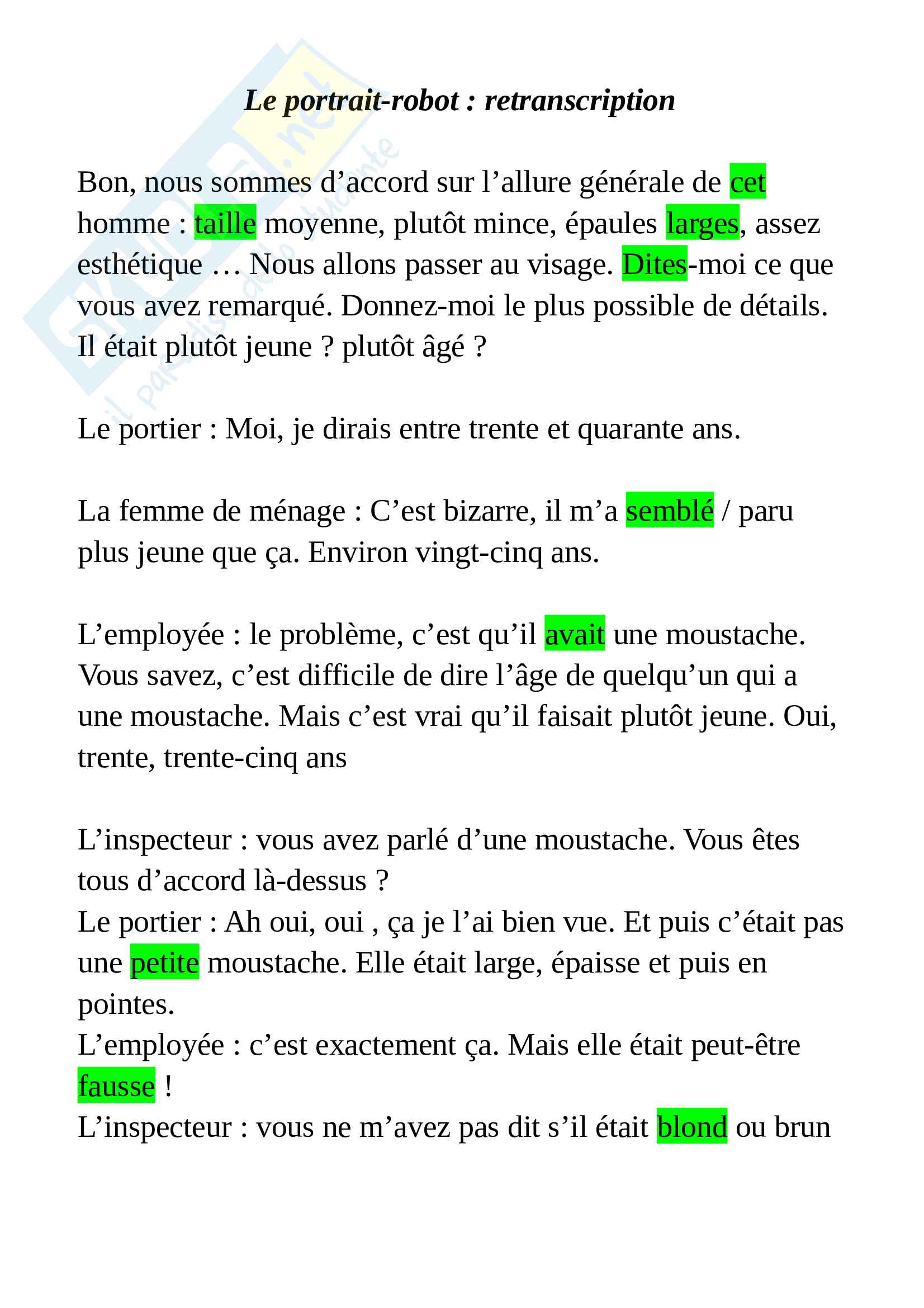 Francese Esercitazione Di Traduzione Descrivere Una Persona Ritratto
