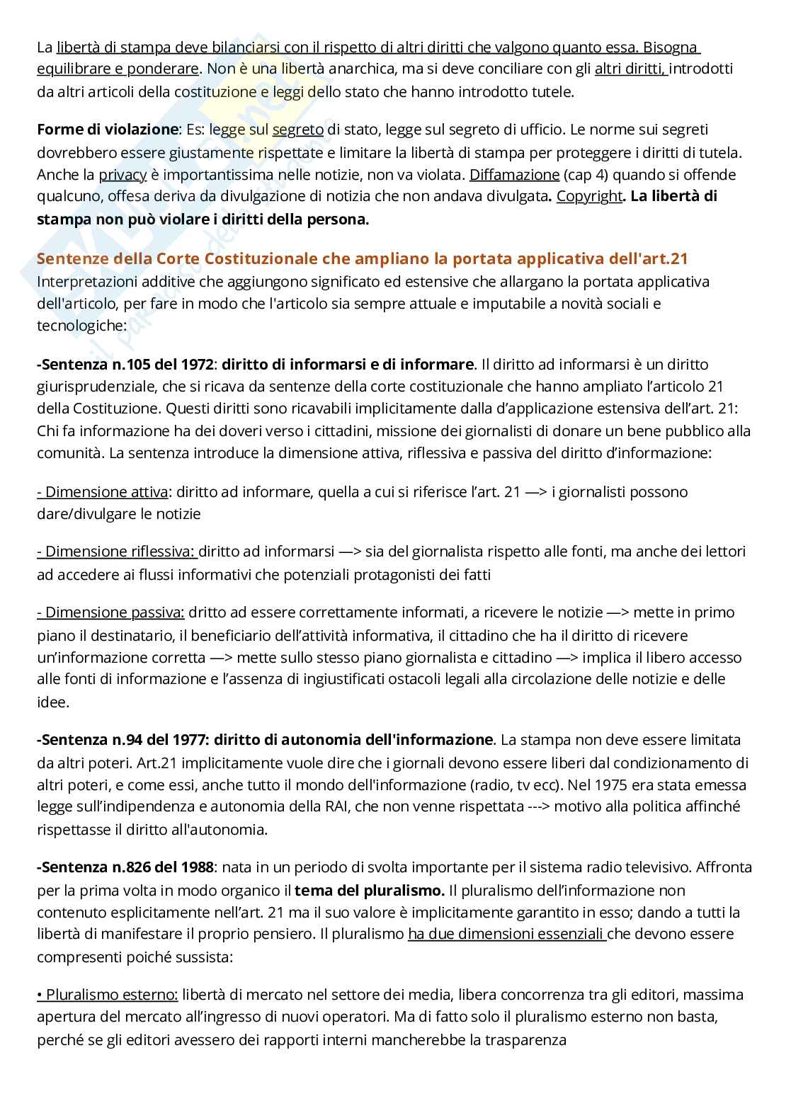 Riassunto esame Diritto dell'informazione, Prof. Razzante Ruben, libro consigliato Manuale di diritto dell’informazione e della comunicazione, Razzante Pag. 11