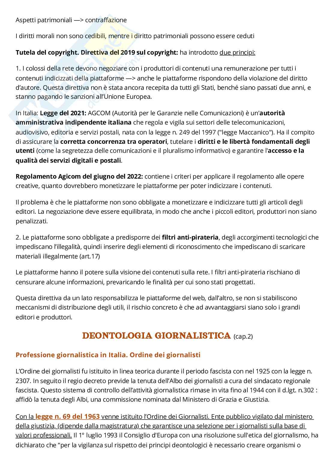 Riassunto esame Diritto dell'informazione, Prof. Razzante Ruben, libro consigliato Manuale di diritto dell’informazione e della comunicazione, Razzante Pag. 16