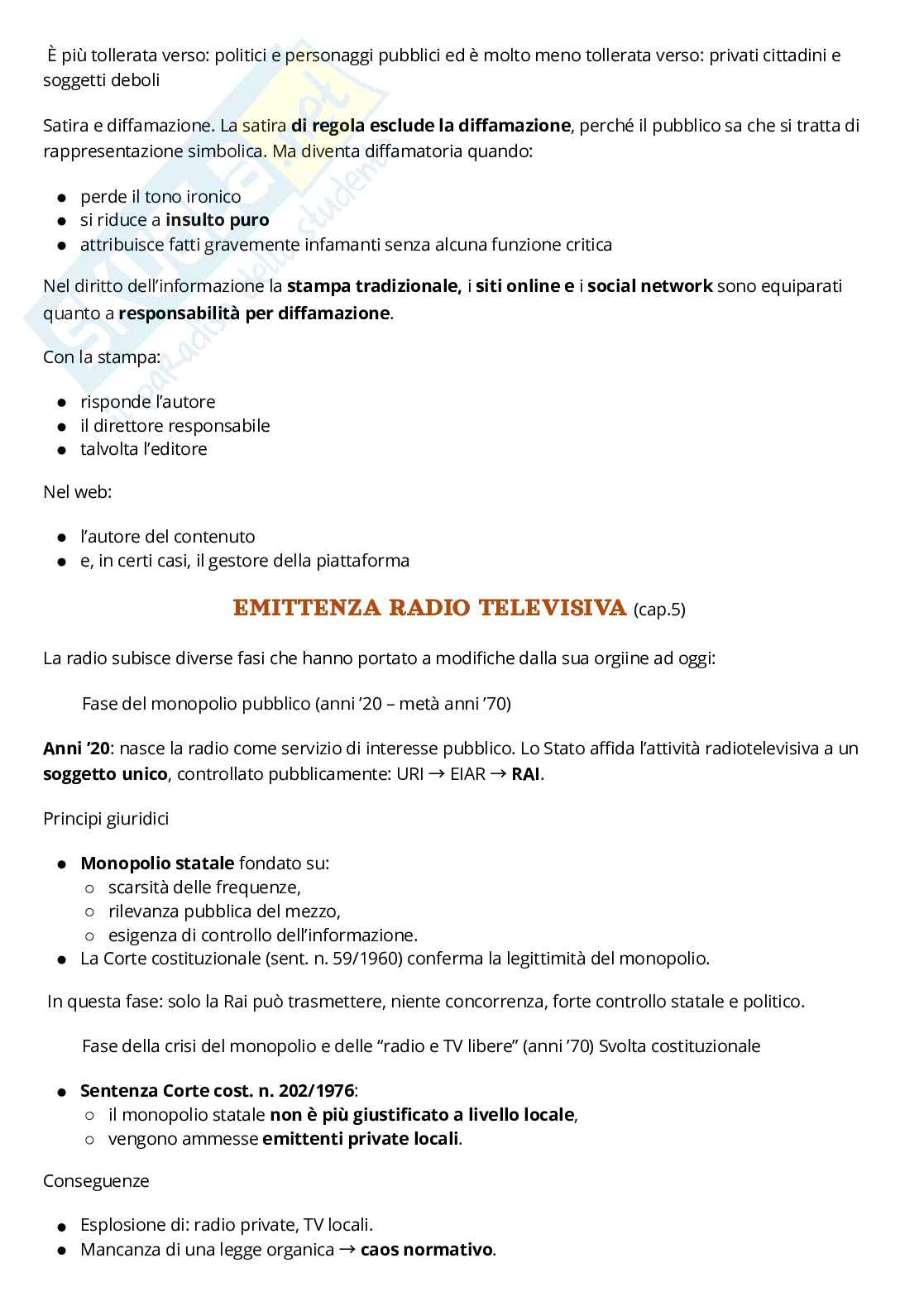 Riassunto esame Diritto dell'informazione, Prof. Razzante Ruben, libro consigliato Manuale di diritto dell’informazione e della comunicazione, Razzante Pag. 31