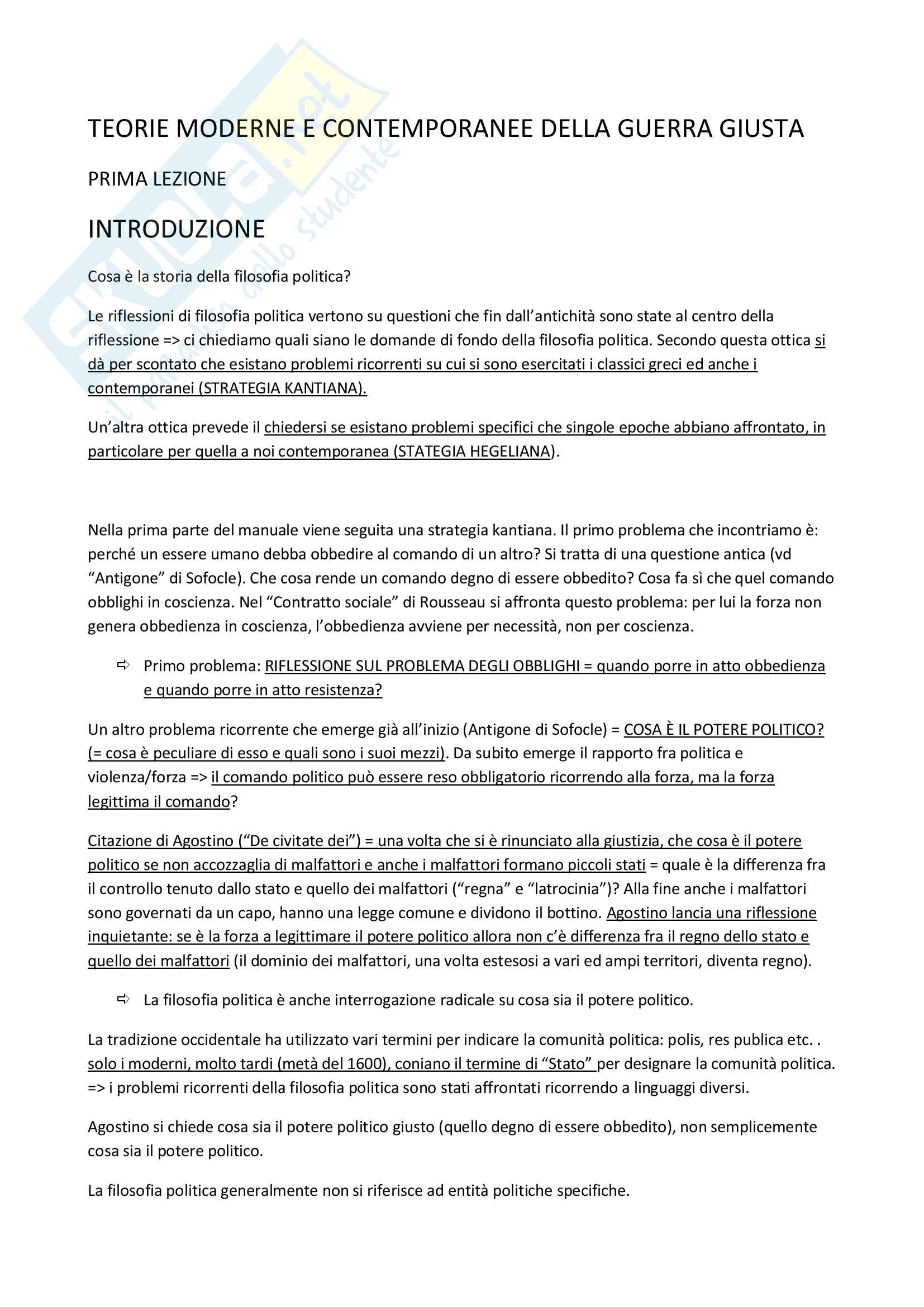 Teorie moderna e contemporanee della guerra giusta Pag. 1