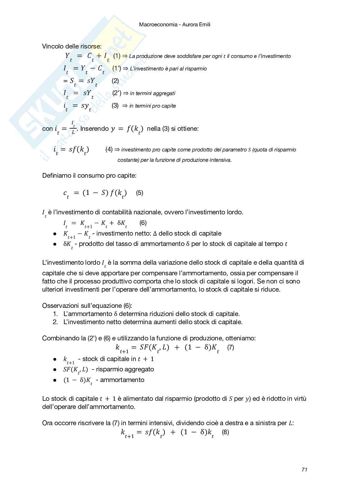 Riassunto esame Macroeconomia, Prof. Carbonari Lorenzo, libro consigliato Macroeconomia - il minimo teorico (II Edizione), Amendola, Carbonari, Ferraris Pag. 71