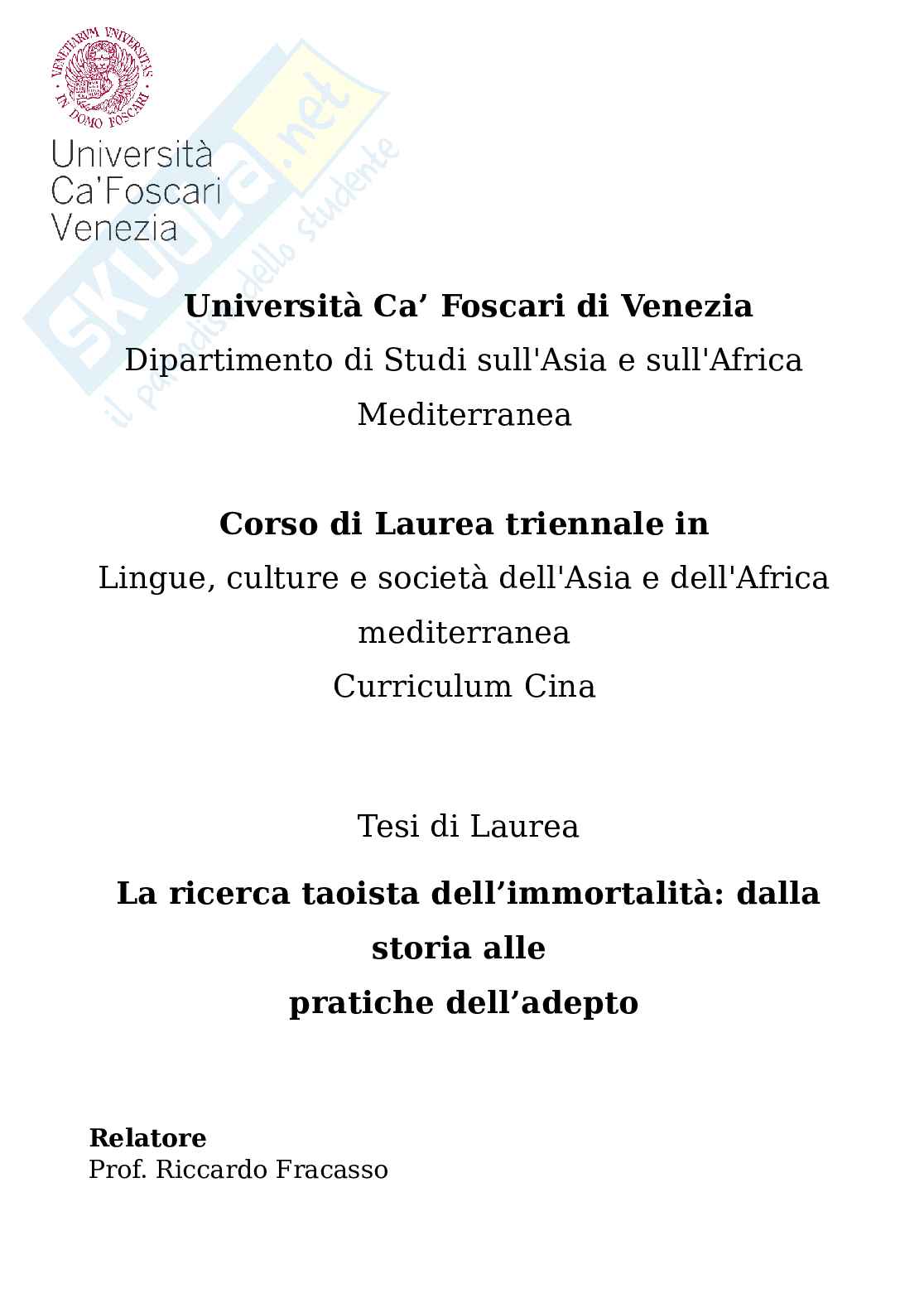  La ricerca taoista dell’immortalità: dalla storia alle pratiche dell’adepto Pag. 1