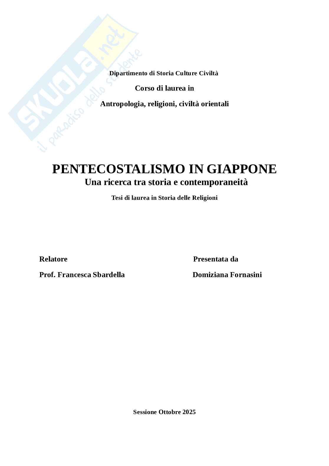 Pentecontalismo in Giappone. Una ricerca tra storia e contemporaneità Pag. 2
